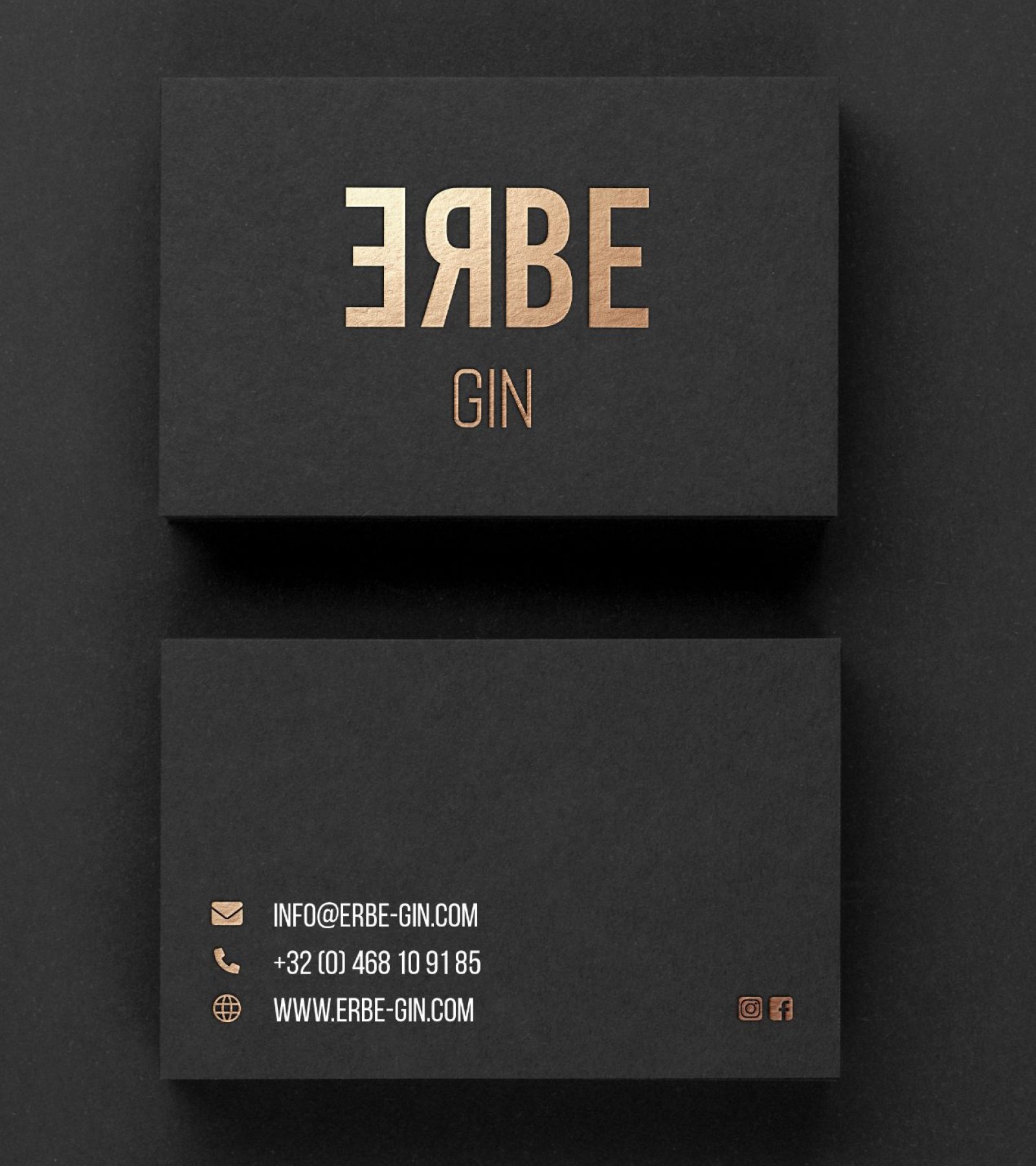 Ontwerp van visitekaartjes voor Erbe Gin