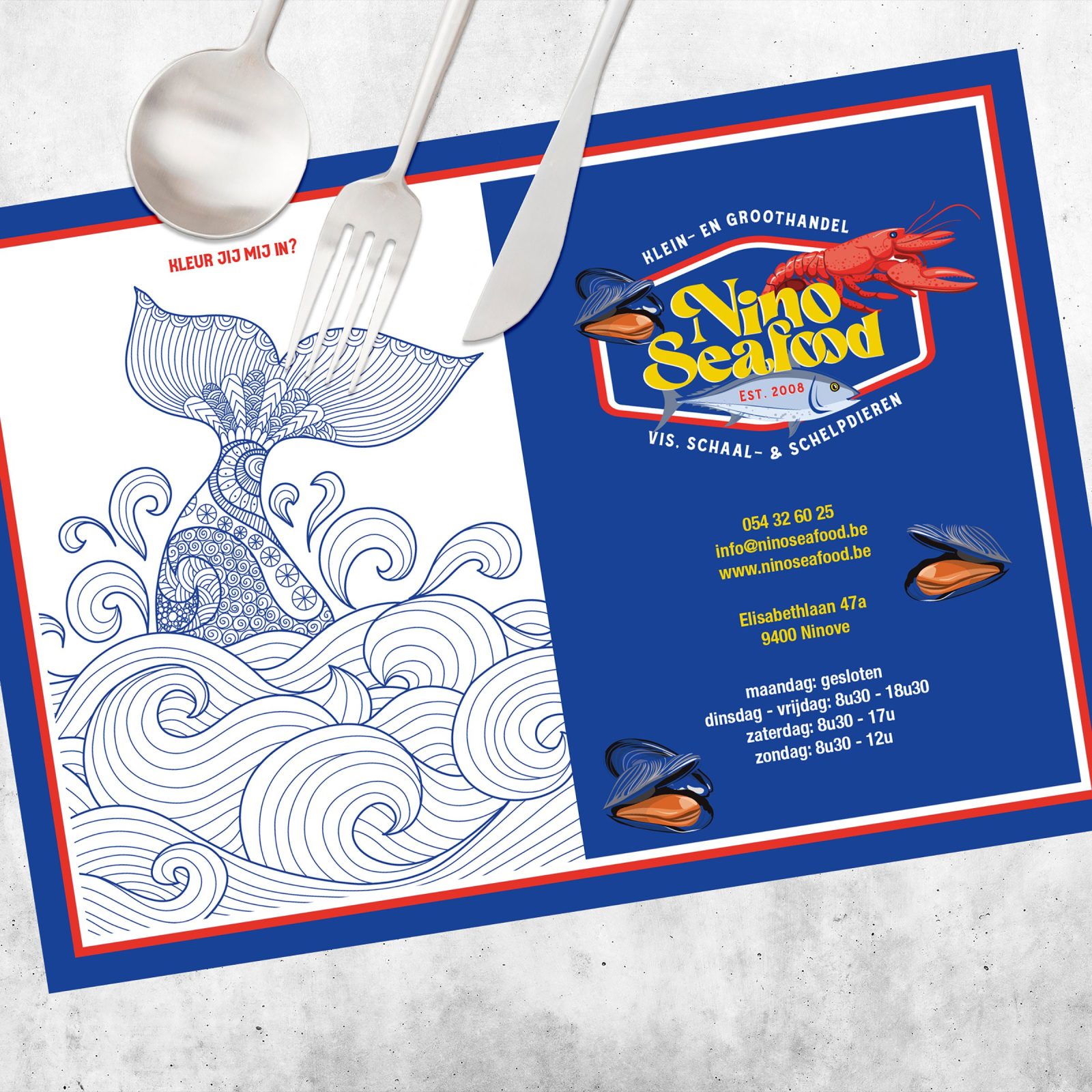 Ontwerp van onderleggers voor Nino Seafood door Castaar - Graphic design