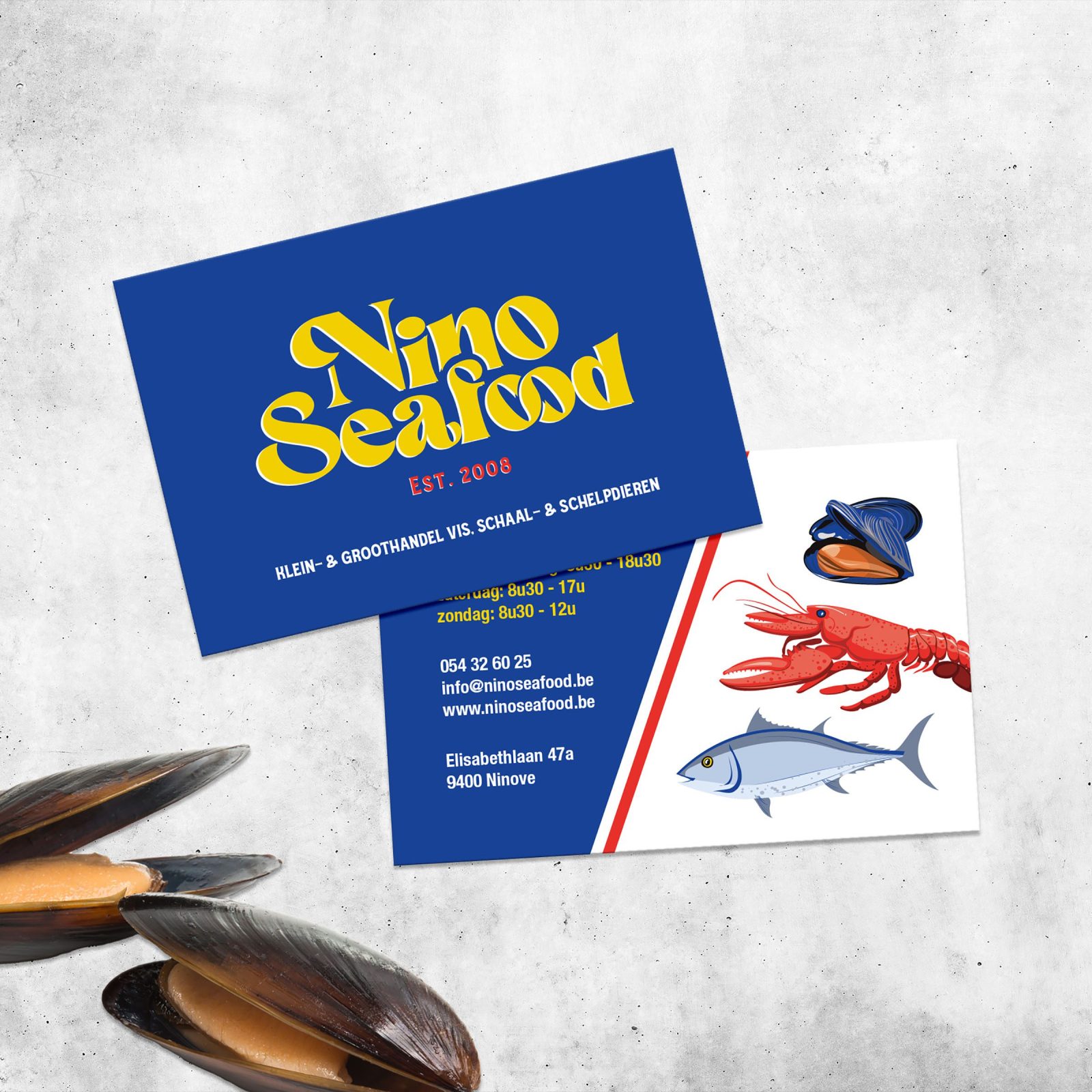 Ontwerp van visitekaartje voor Nino Seafood door Castaar